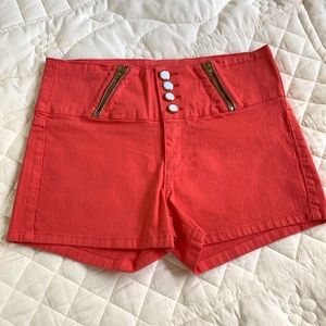KANCAN JEANS High Rise salmon SHORTS white buttons